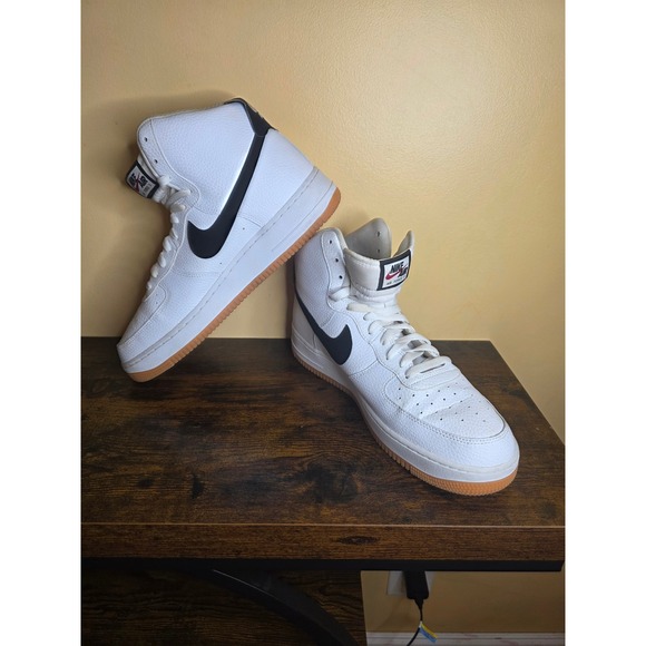 Nike Other - Nike Air Force 1 High White Black Gum Sole Tumbled Leather Sneakers Mens 11.5